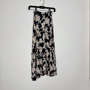 WORTHINGTON | Navy Button-Down Midi Skirt with Cream White Florals - 4